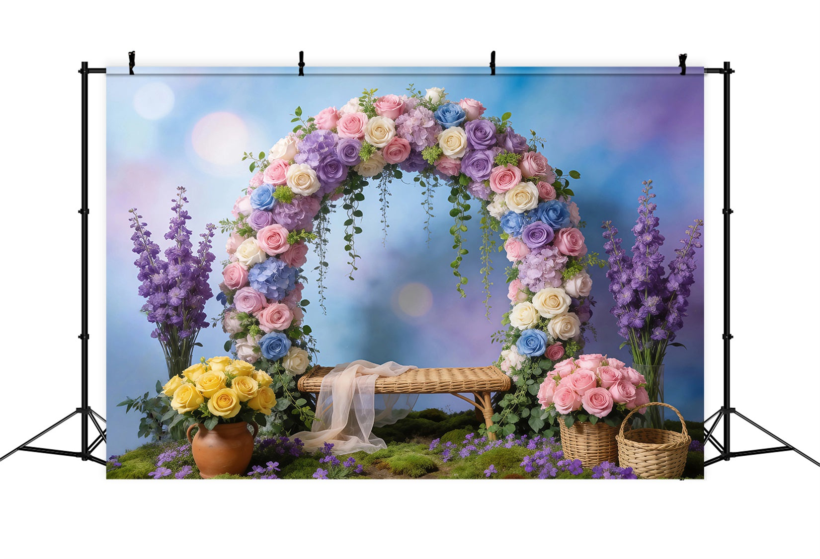 Wildflower Garland Backdrop Pastel Floral Arch Bokeh Springtime Backdrops RR62-41