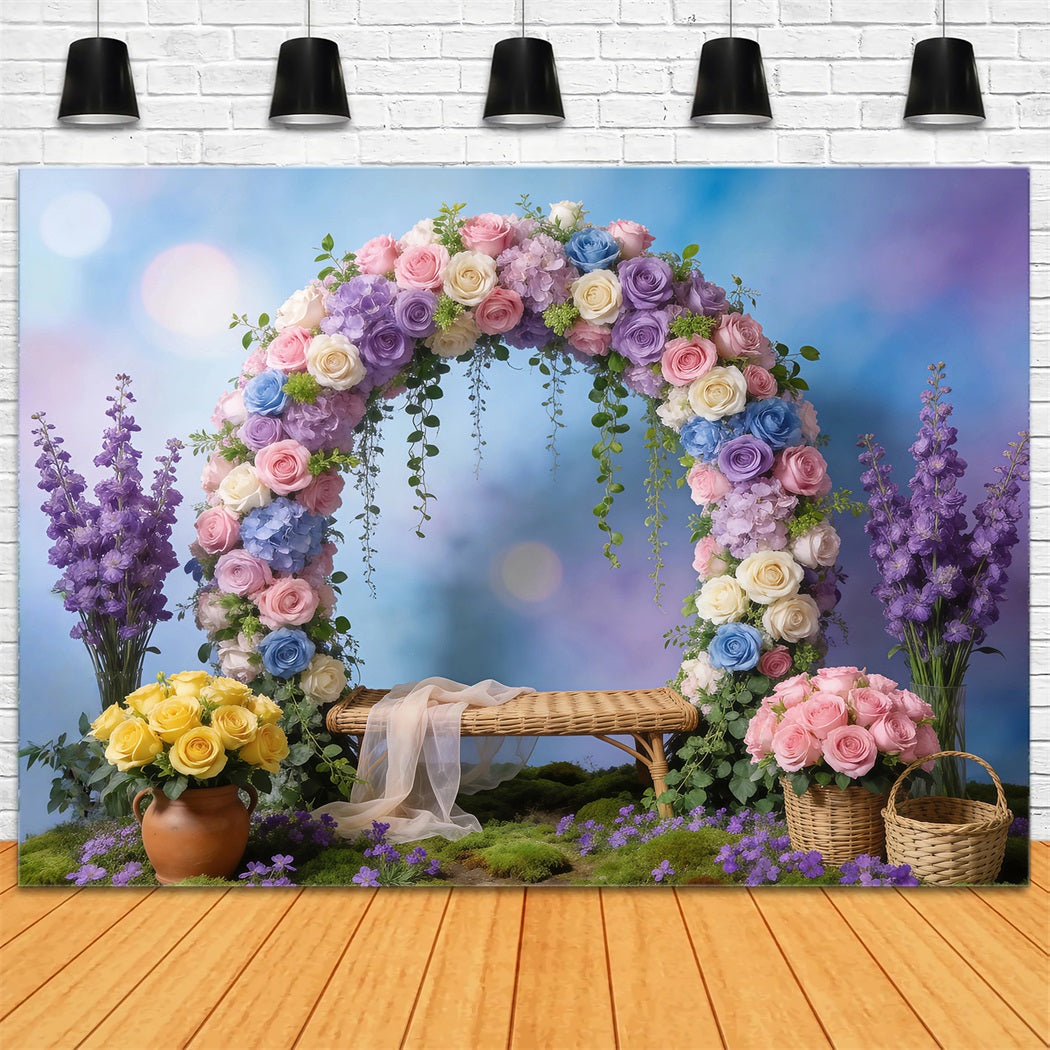 Wildflower Garland Backdrop Pastel Floral Arch Bokeh Springtime Backdrops RR62-41