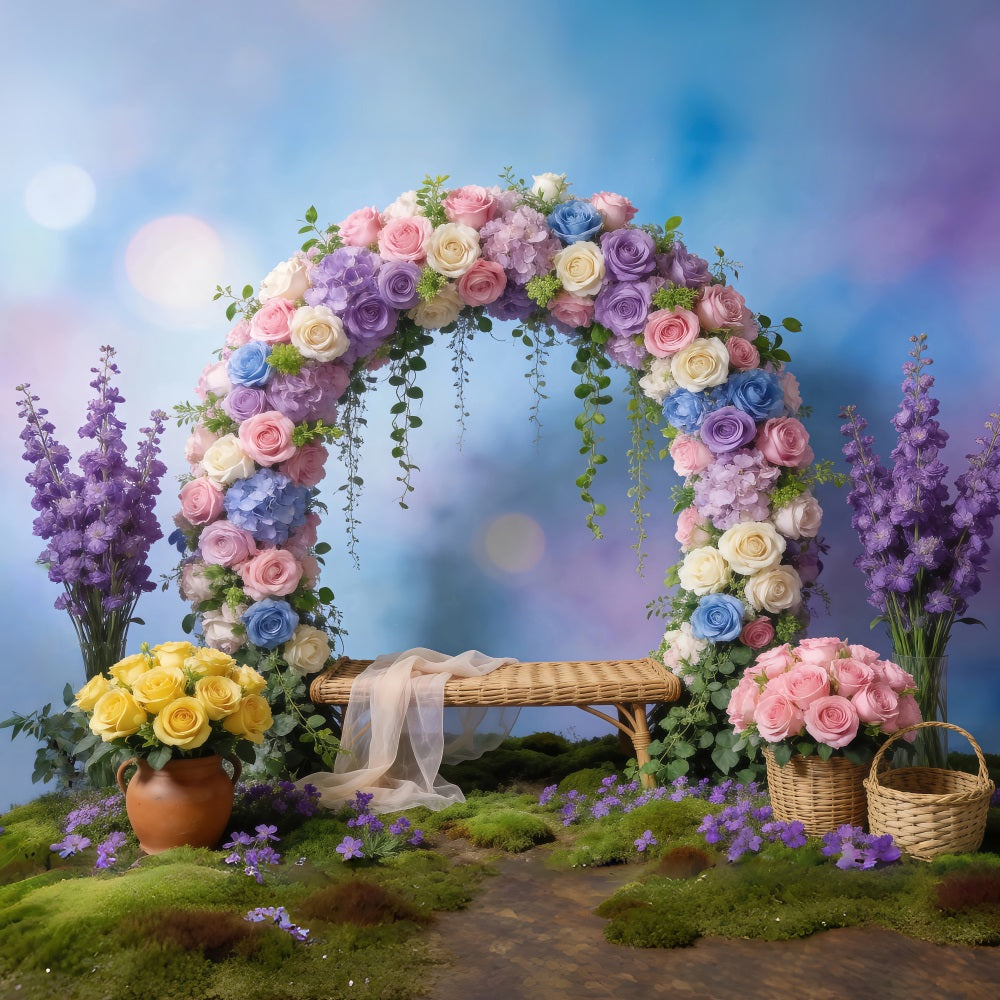 Wildflower Garland Backdrop Pastel Floral Arch Bokeh Springtime Backdrops RR62-41