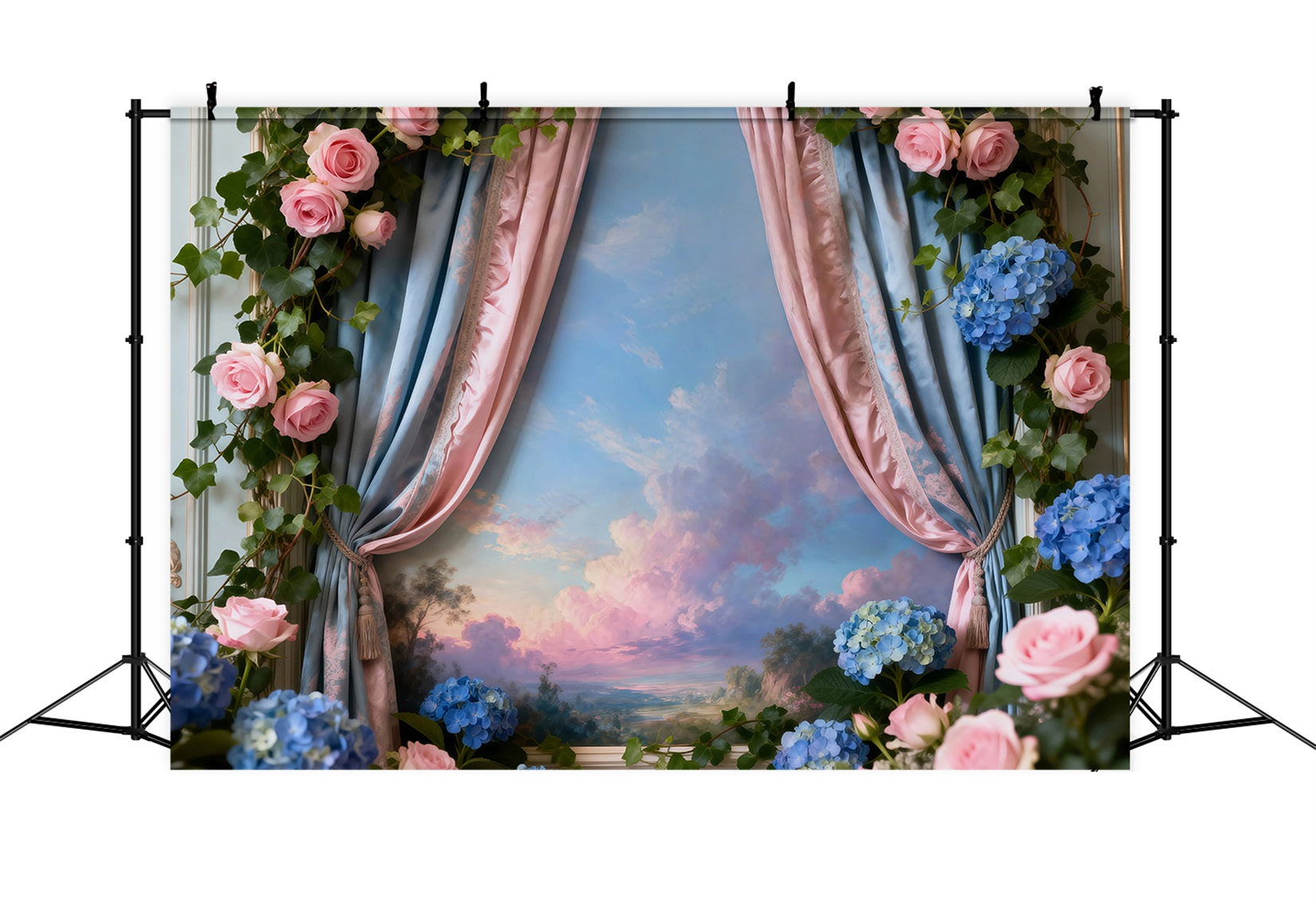 Spring Flower Backdrop Romantic Floral Window Sky View Floral Picture Backdrop RR62-42