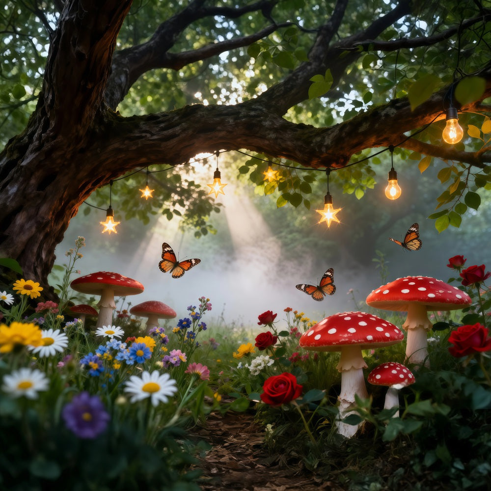 Butterfly Backdrop For Photoshoot Enchanted Woodland Wildflower Mushroom Spring Backdrop RR62-45