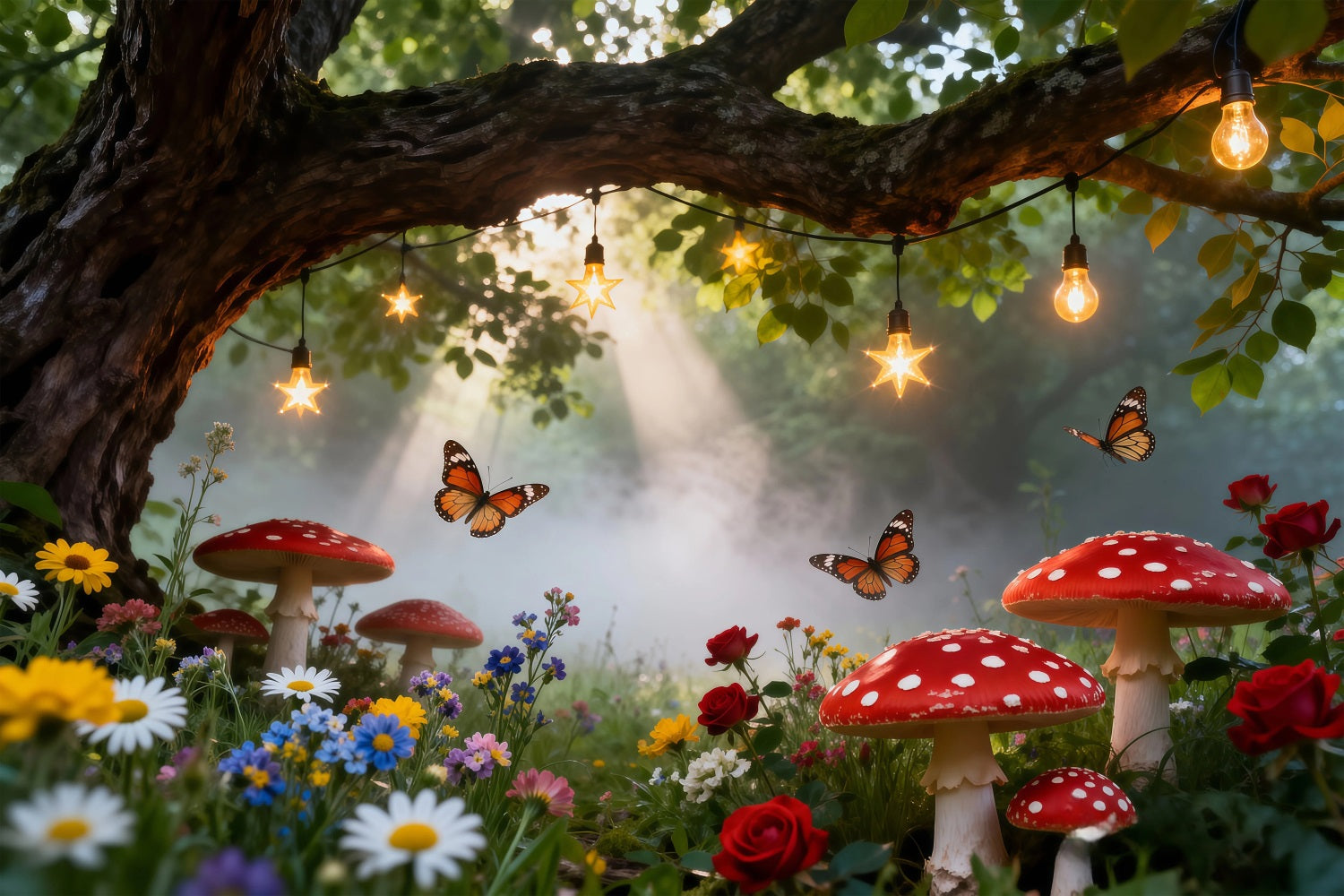 Butterfly Backdrop For Photoshoot Enchanted Woodland Wildflower Mushroom Spring Backdrop RR62-45