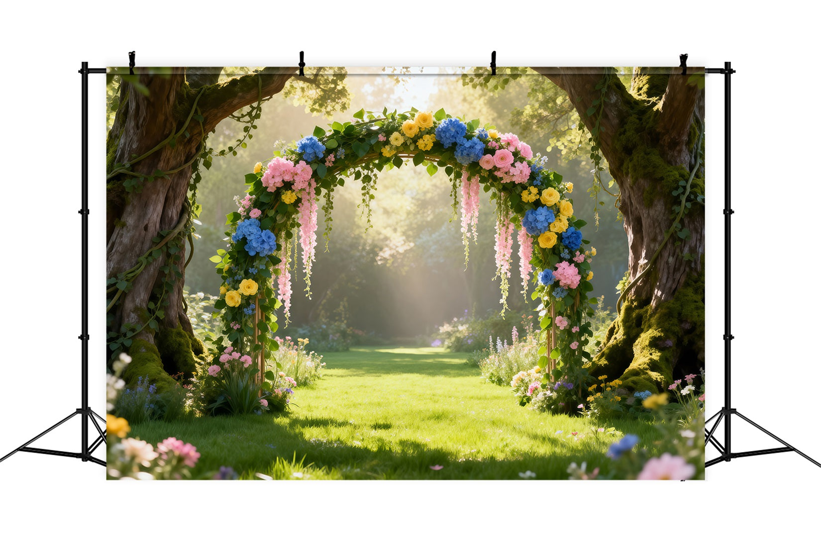 Spring Woodland Path Backdrop Sunlit Forest Floral Arch Springtime Backdrop RR62-48