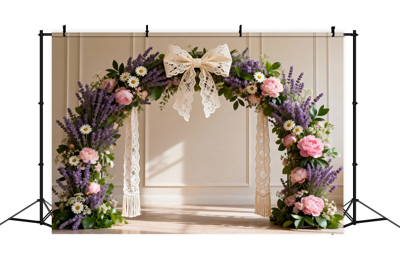 Daisy Backdrop Lavender Daisy Lace Bow Flower Arch Floral Garland Backdrop RR62-5