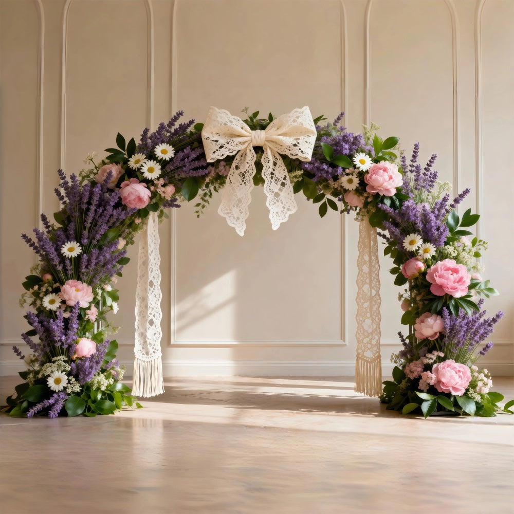 Daisy Backdrop Lavender Daisy Lace Bow Flower Arch Floral Garland Backdrop RR62-5