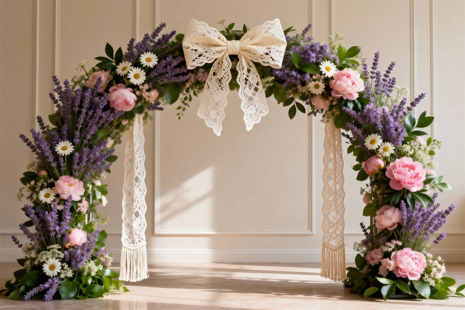 Daisy Backdrop Lavender Daisy Lace Bow Flower Arch Floral Garland Backdrop RR62-5