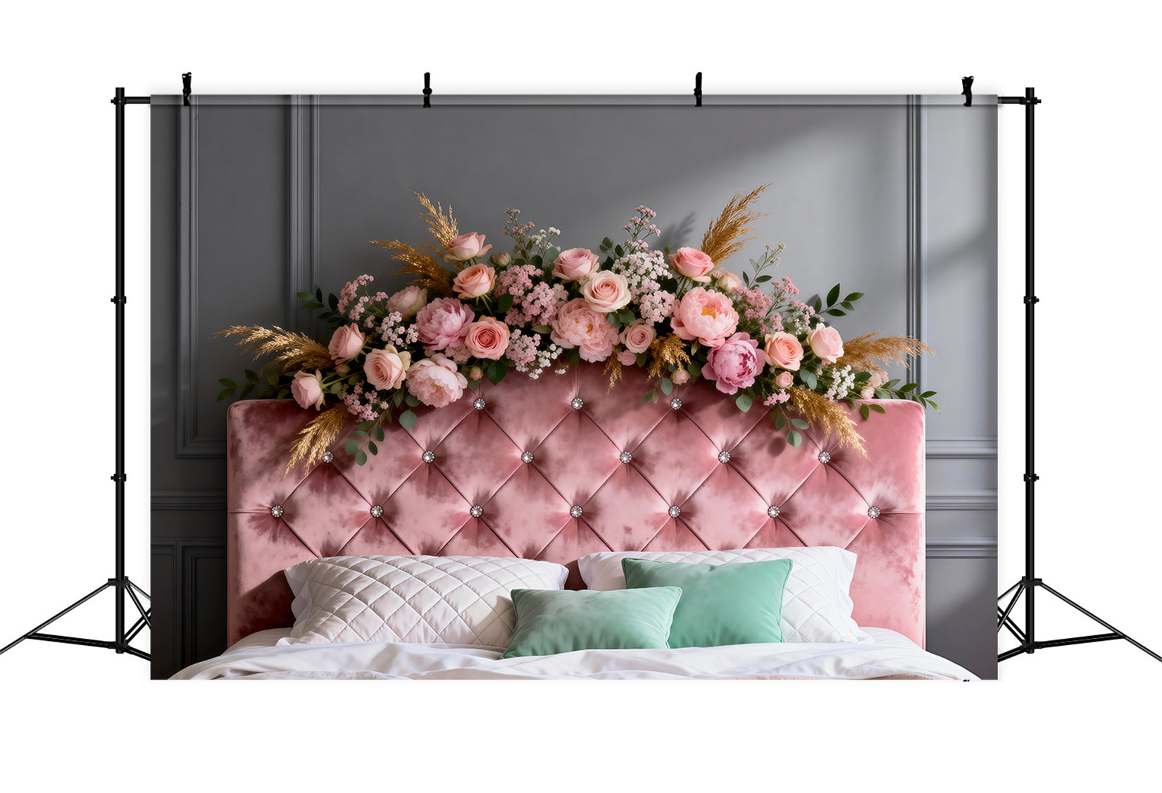 Boudoir Headboard Backdrop Blush Velvet Floral Crown Backdrops for Boudoir RR62-51