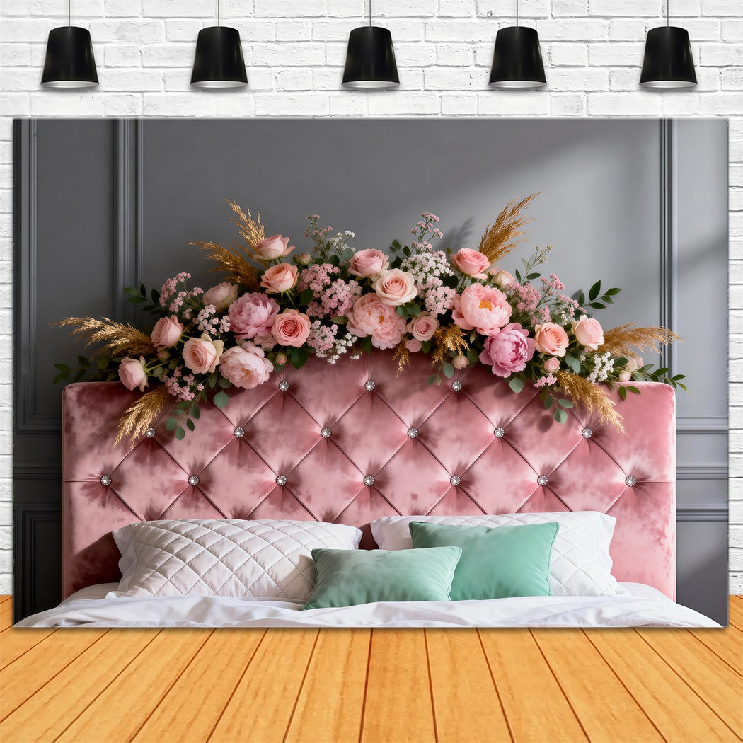 Boudoir Headboard Backdrop Blush Velvet Floral Crown Backdrops for Boudoir RR62-51