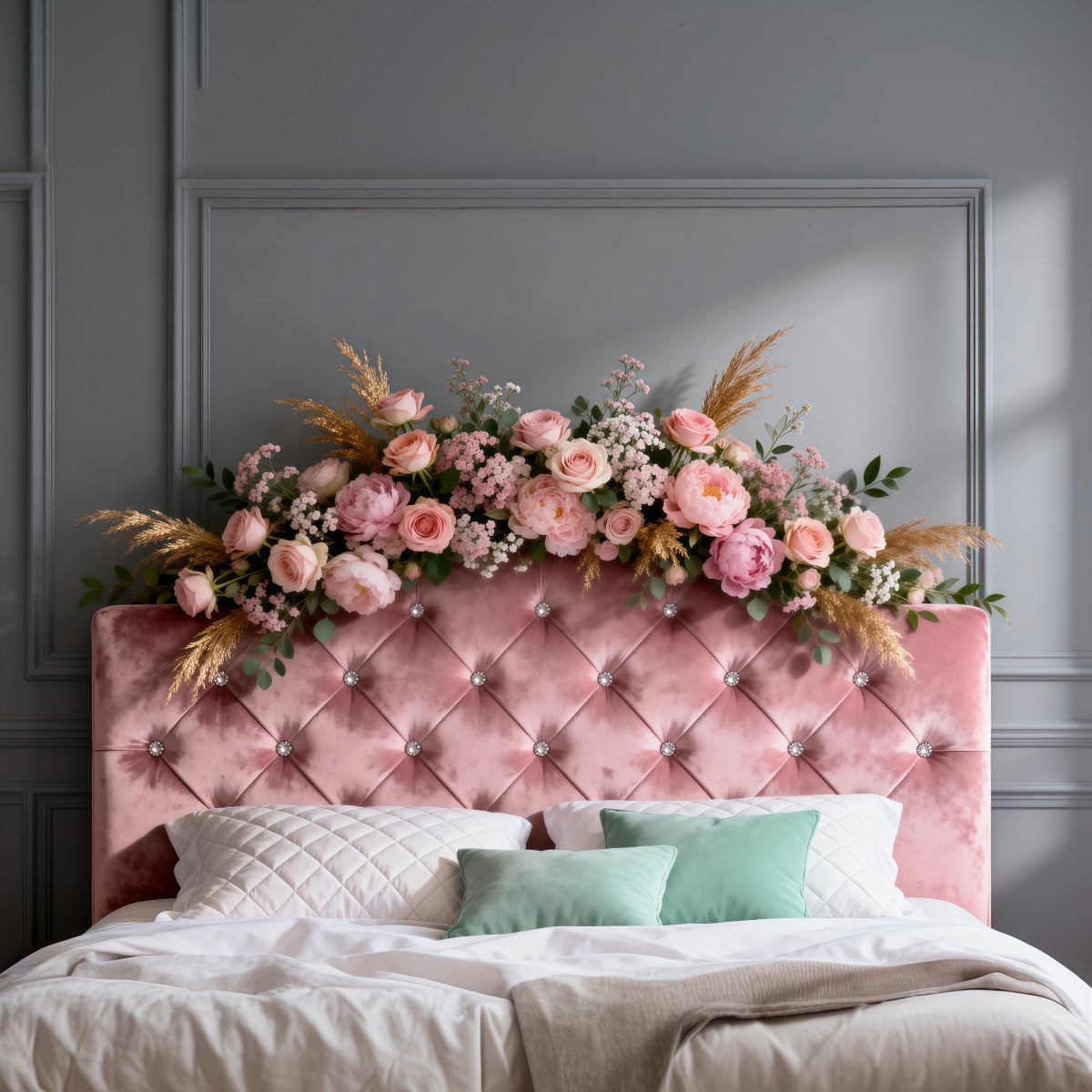 Boudoir Headboard Backdrop Blush Velvet Floral Crown Backdrops for Boudoir RR62-51