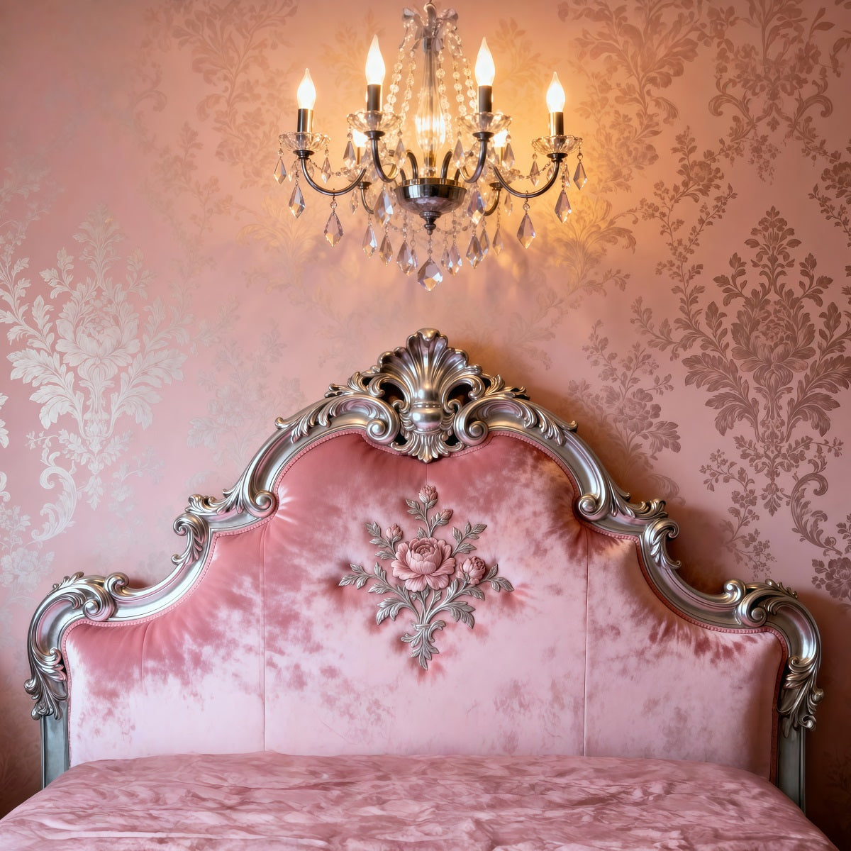 Boudoir Photography Backdrops Ornate Pink Damask Romance Headboard Backdrop RR62-53