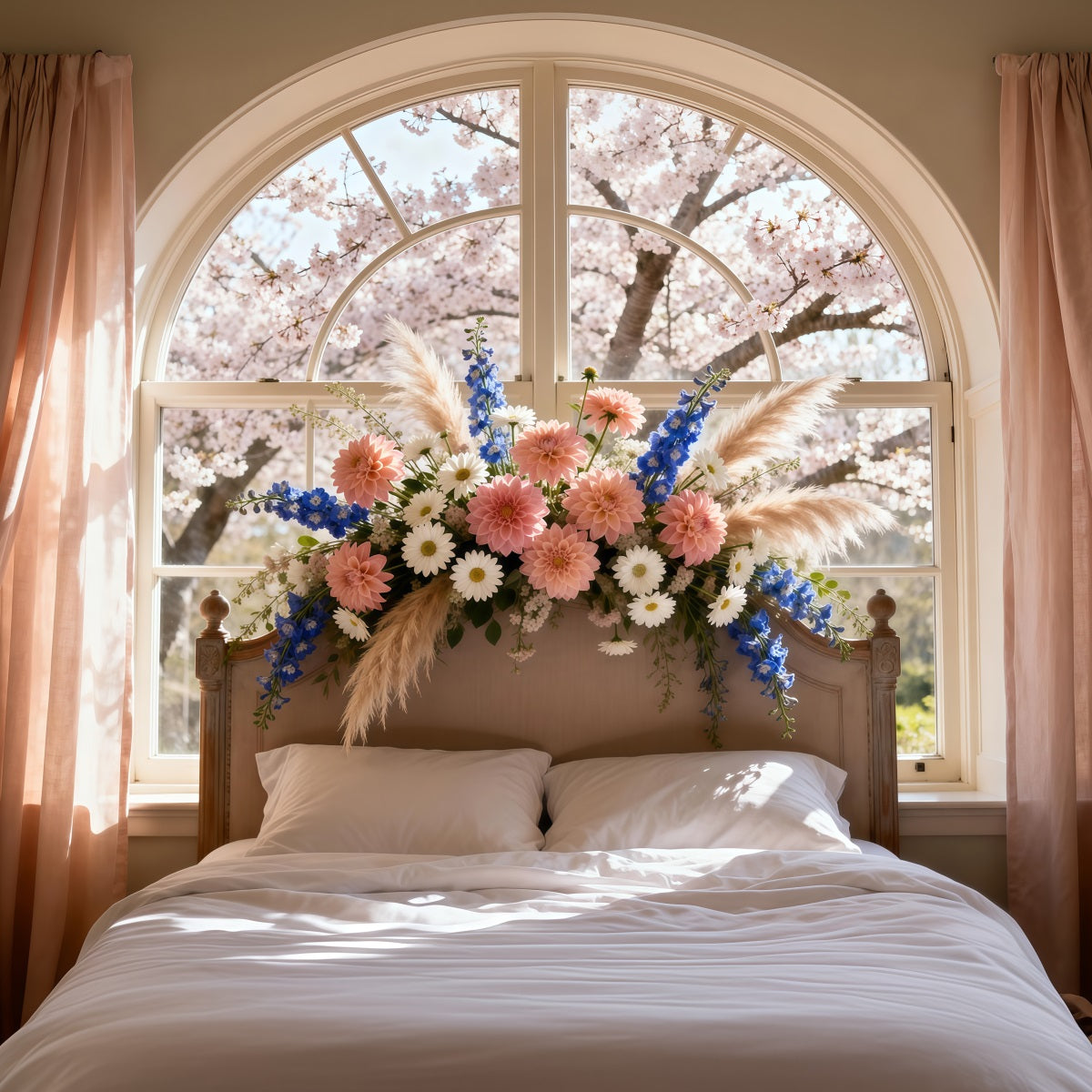 Backdrops For Boudoir Photography Sunlit Blossom Window Bed Headboard Backdrops RR62-55