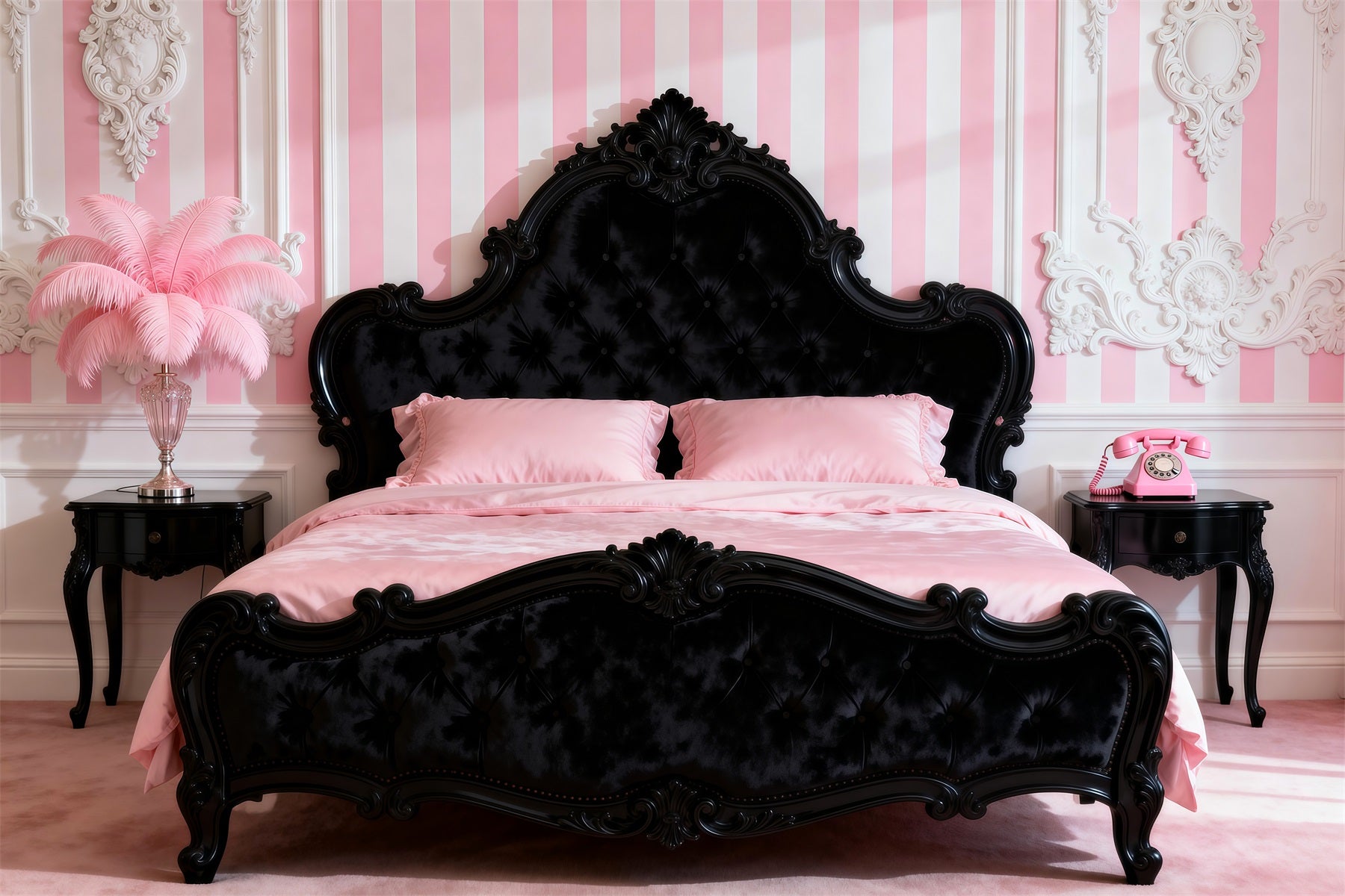 Boudoir Headboard Backdrop Baroque Pink Stripe Elegance Headboard Backdrop Ideas RR62-56