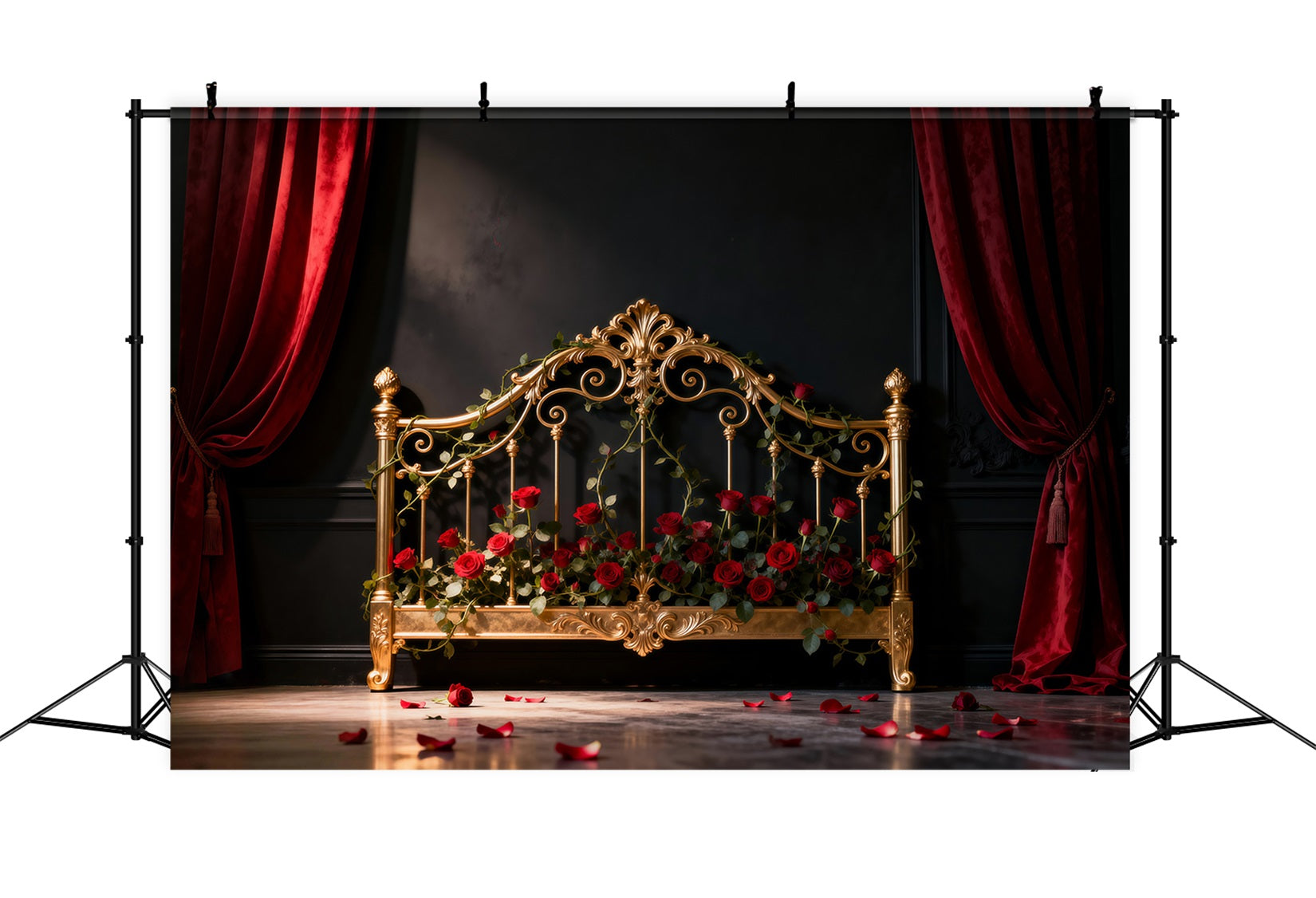 Boudoir Headboard Backdrop Gilded Rose Iron Bed Vintage Wall Backdrop RR62-59