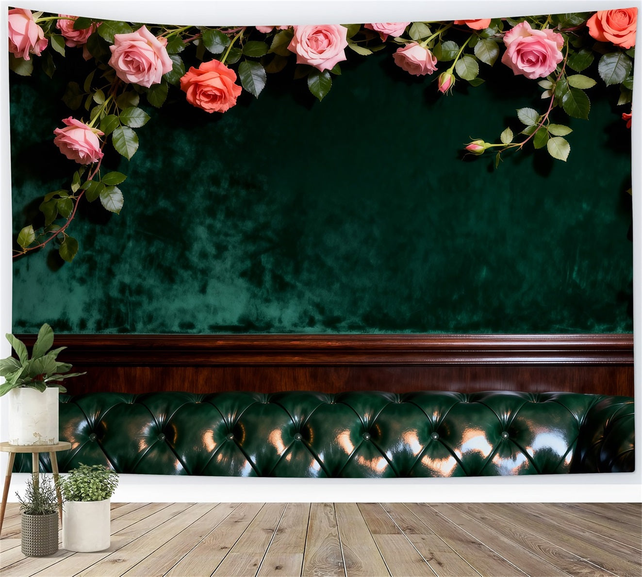 Boudoir Backdrop Emerald Velvet Floral Lounge Bed Headboard Backdrop RR62-60