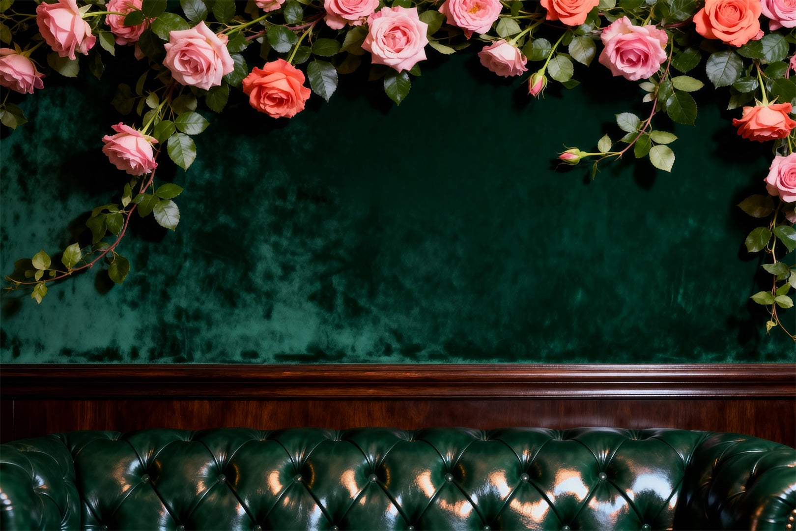 Boudoir Backdrop Emerald Velvet Floral Lounge Bed Headboard Backdrop RR62-60