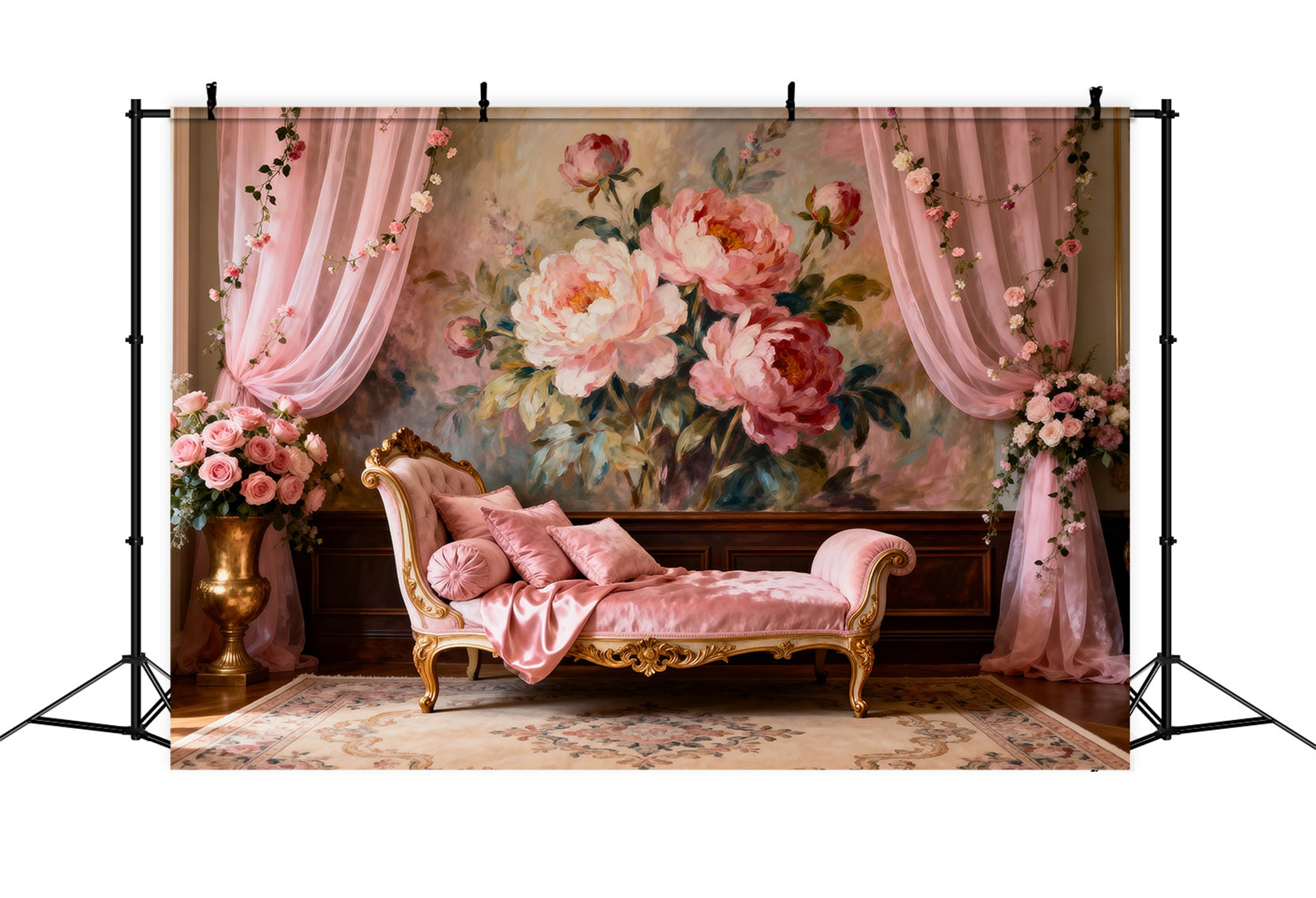 Boudoir Backdrop Ideas Romantic Blush Painted Peonies Vintage Photo Backdrops RR62-62