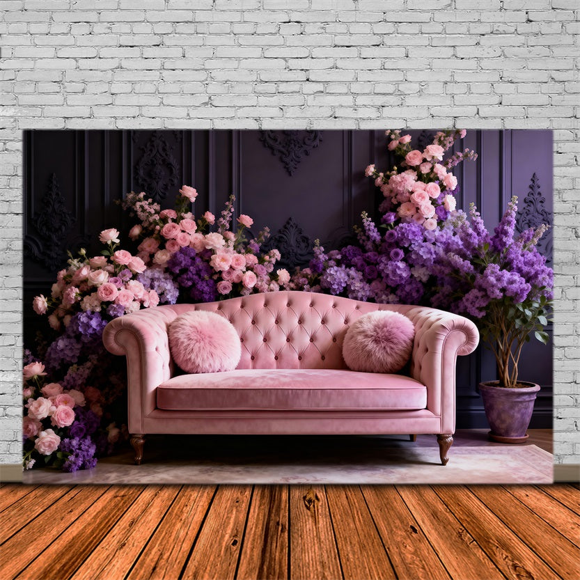 Backdrops For Boudoir Photography Blush Velvet Floral Sofa Vintage Backdrop RR62-63