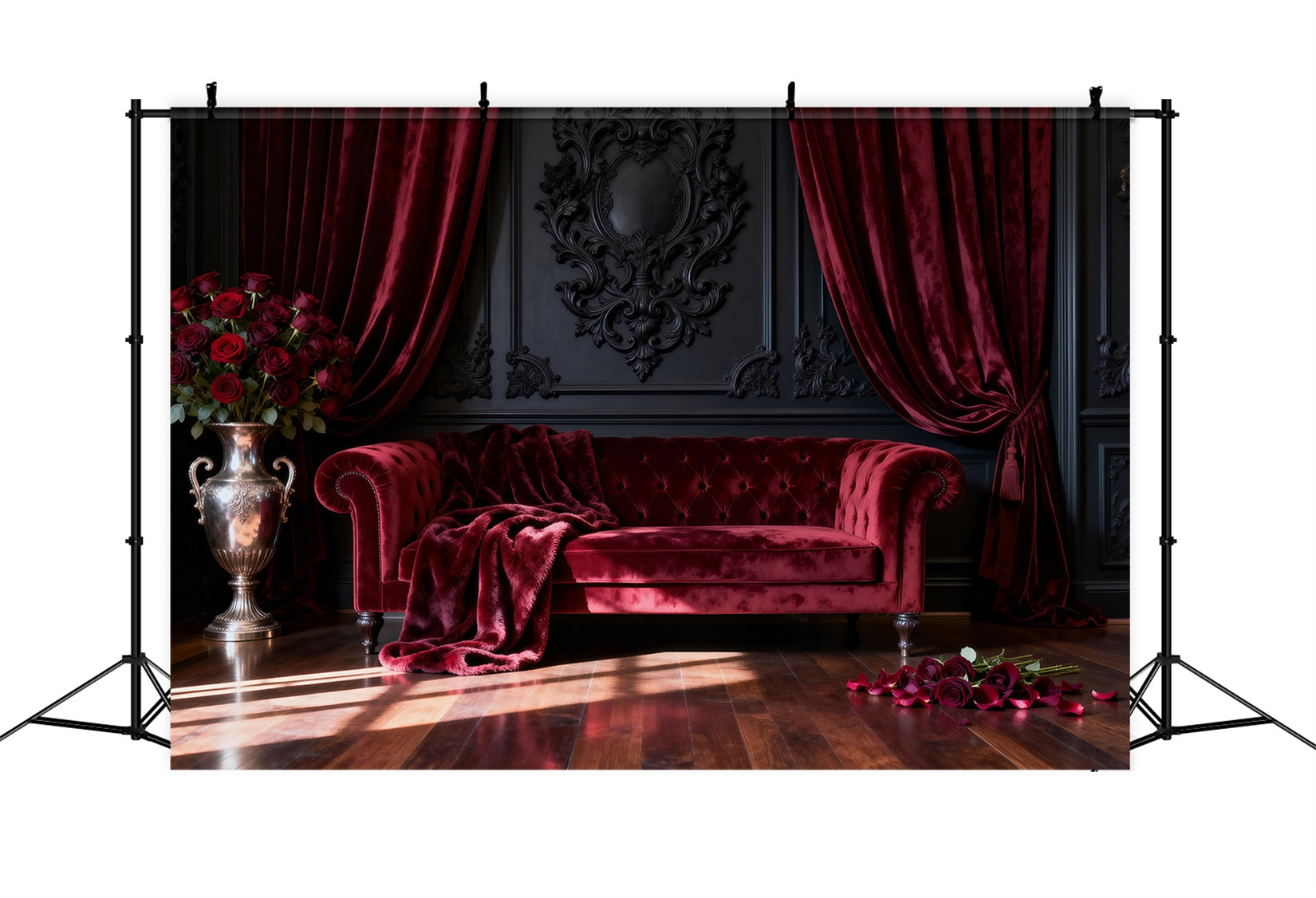 Boudoir Photography Backdrops Crimson Velvet Rose Salon Retro Photo Backdrop RR62-65