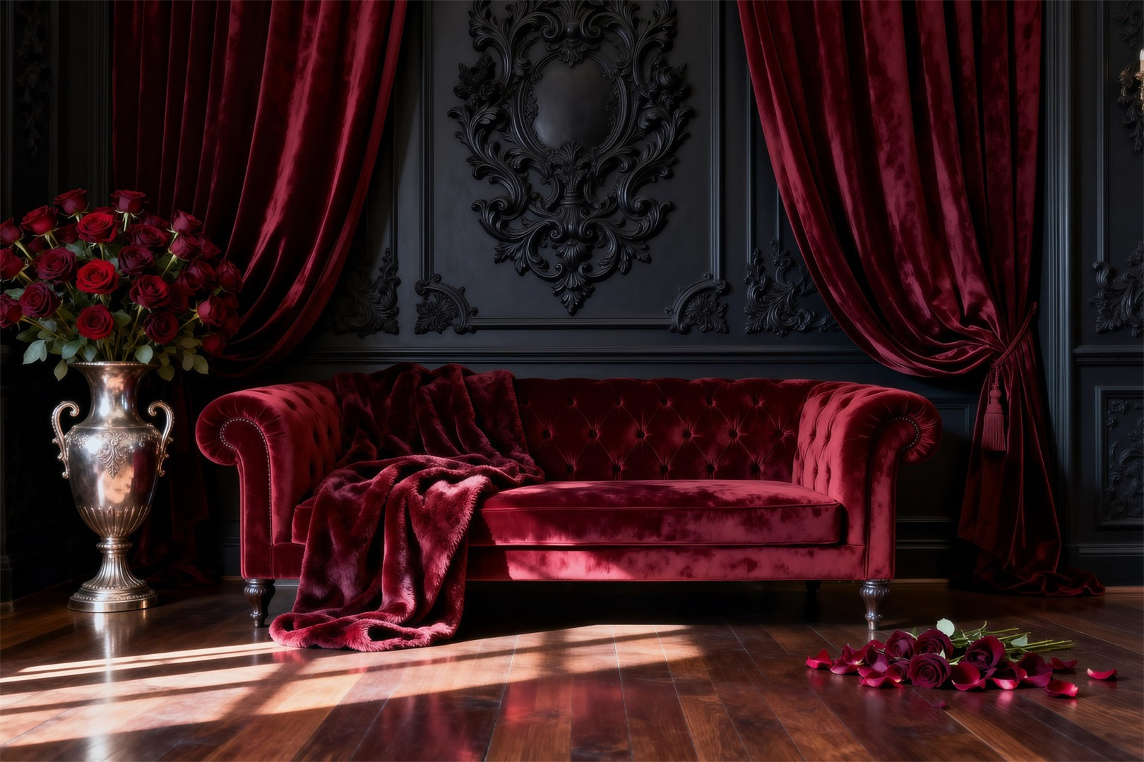 Boudoir Photography Backdrops Crimson Velvet Rose Salon Retro Photo Backdrop RR62-65