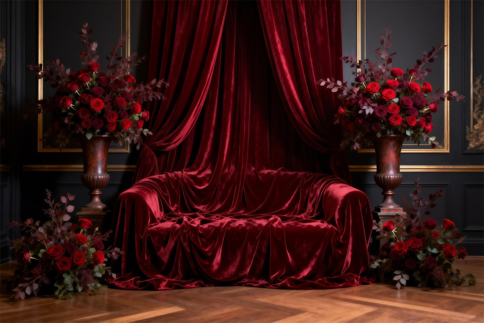 Backdrops for Boudoir Royal Red Draped Throne Classic Photo Backdrop RR62-66