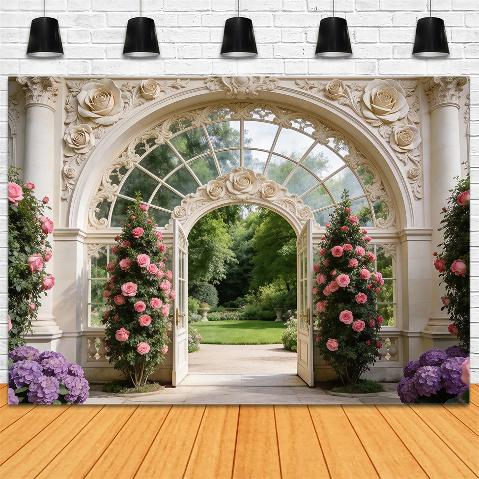 Garden Backdrop Elegant Palace Door Rose Gate Spring Backdrops For Photography RR62-7