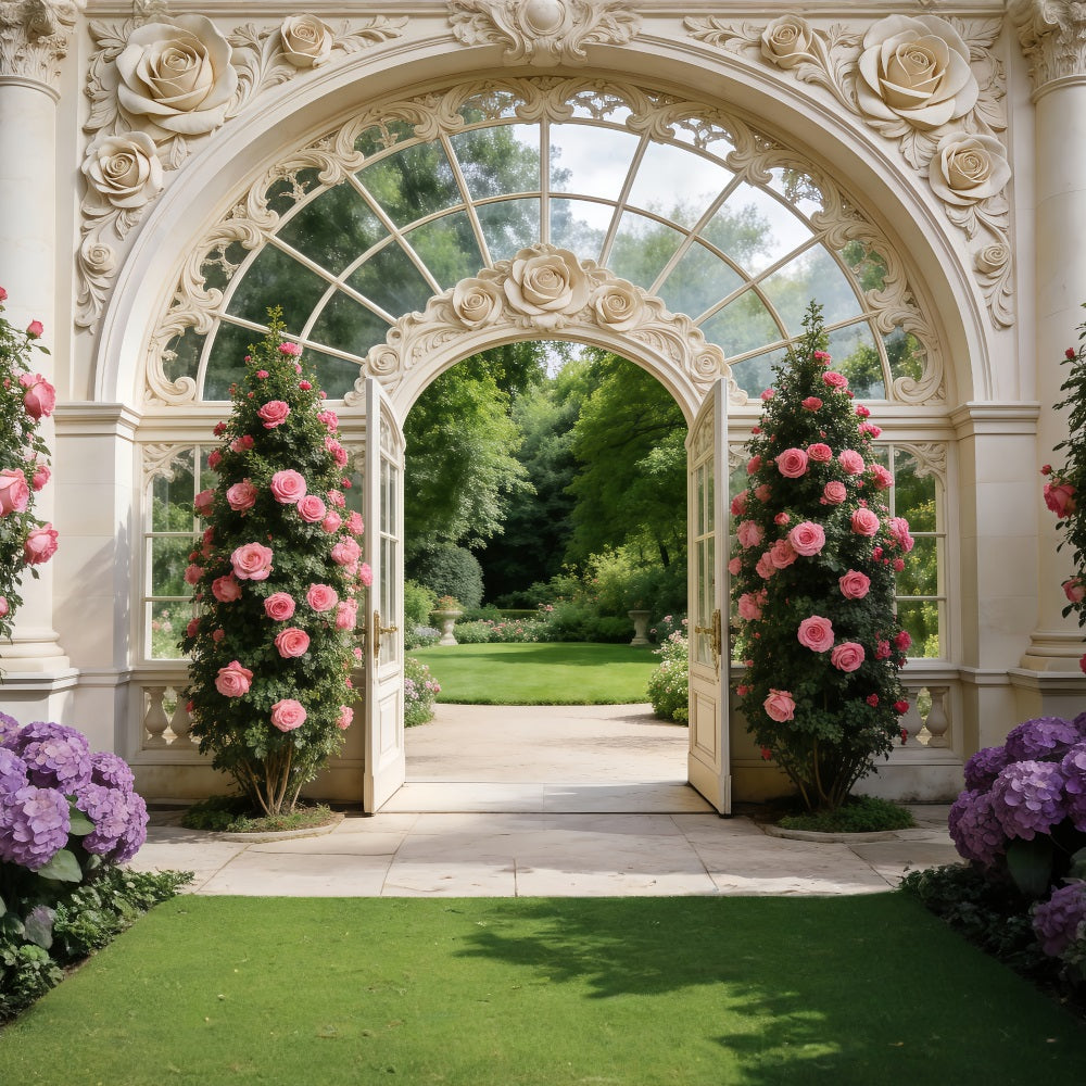 Garden Backdrop Elegant Palace Door Rose Gate Spring Backdrops For Photography RR62-7