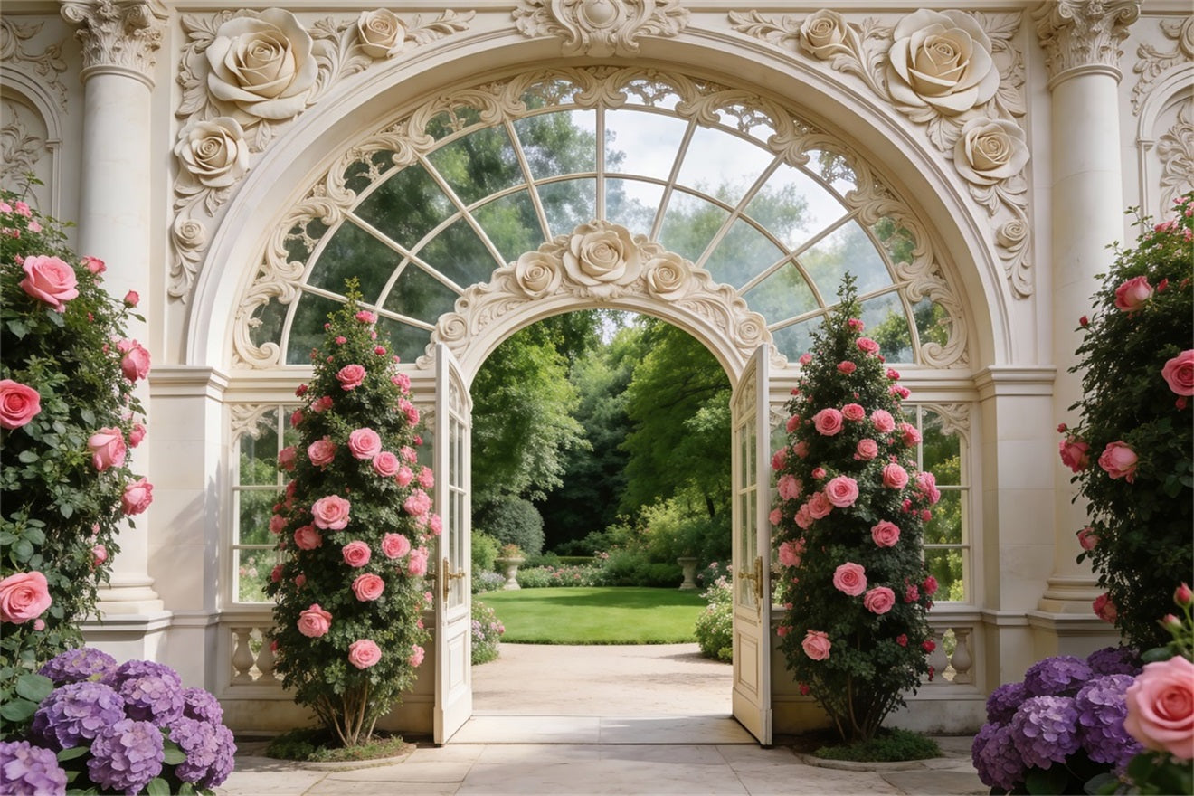 Garden Backdrop Elegant Palace Door Rose Gate Spring Backdrops For Photography RR62-7