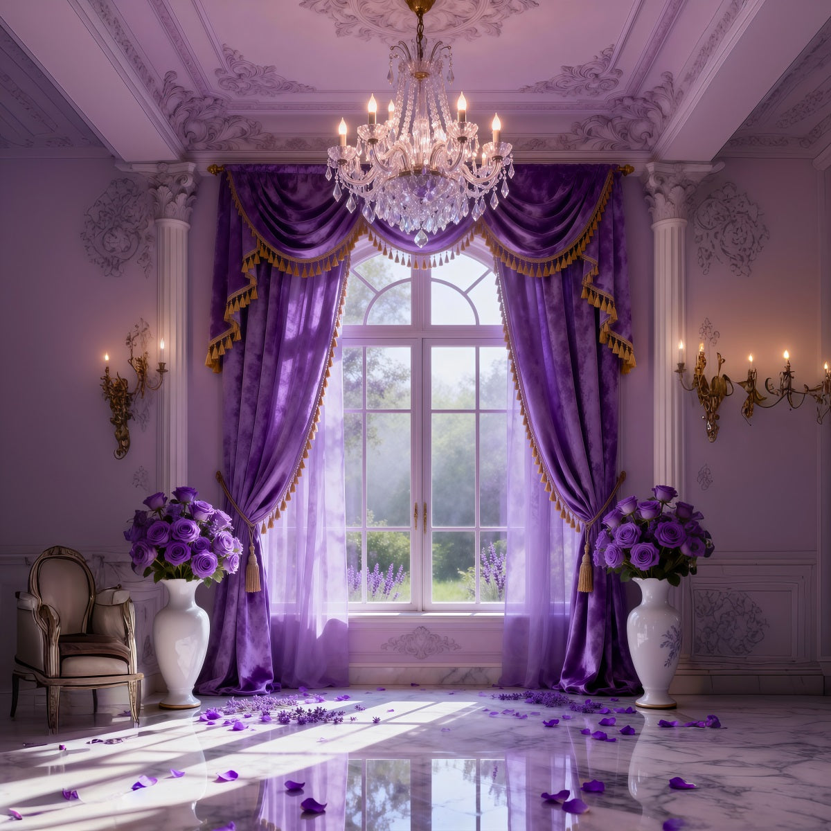 Boudoir Photo Backdrops Lavender Crystal Draped Window Vintage Backdrop RR62-72