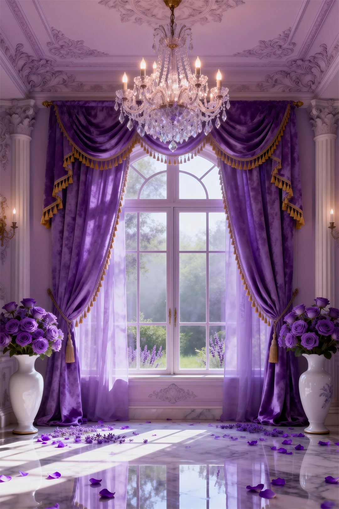 Boudoir Photo Backdrops Lavender Crystal Draped Window Vintage Backdrop RR62-72