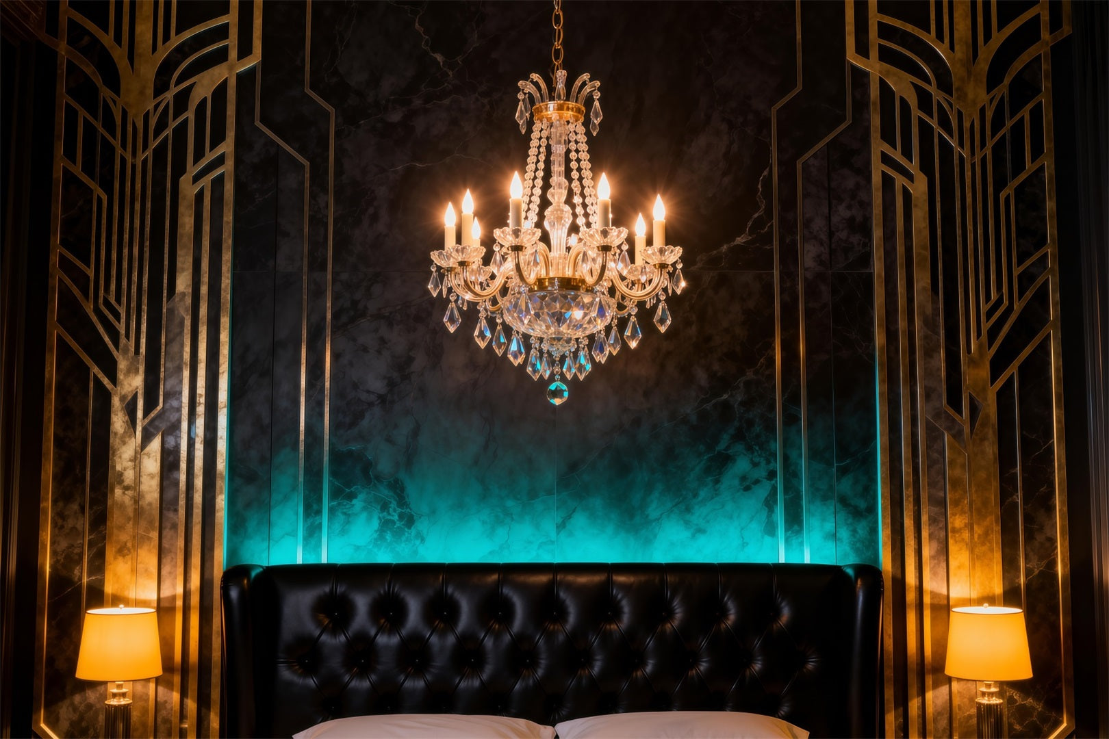 Boudoir Headboard Backdrop Art Emerald Chandelier Bedroom Classic Photo Backdrop RR62-74