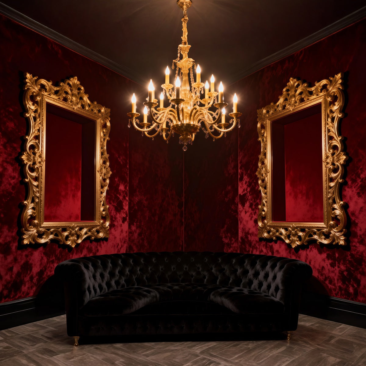 Boudoir Backdrops Crimson Velvet Gilded Mirror Lounge Antique Photography Backdrops RR62-75