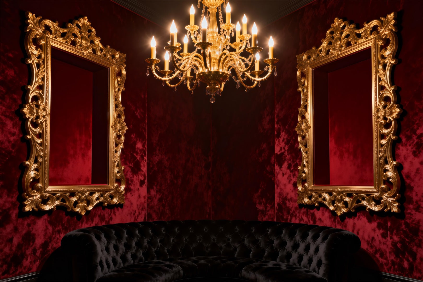 Boudoir Backdrops Crimson Velvet Gilded Mirror Lounge Antique Photography Backdrops RR62-75