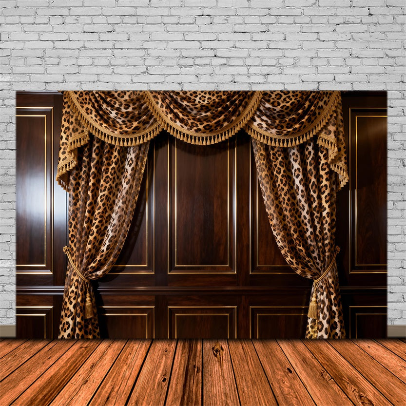 Boudoir Backdrop Leopard Draped Noir Wood Panels Vintage Wall Backdrop RR62-76