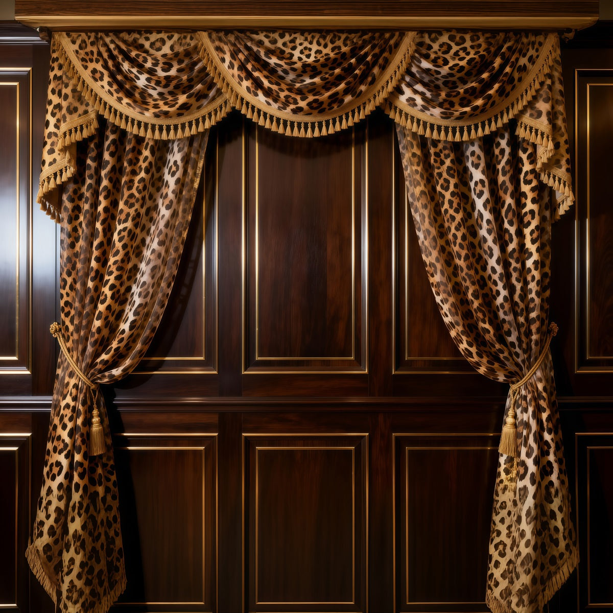 Boudoir Backdrop Leopard Draped Noir Wood Panels Vintage Wall Backdrop RR62-76