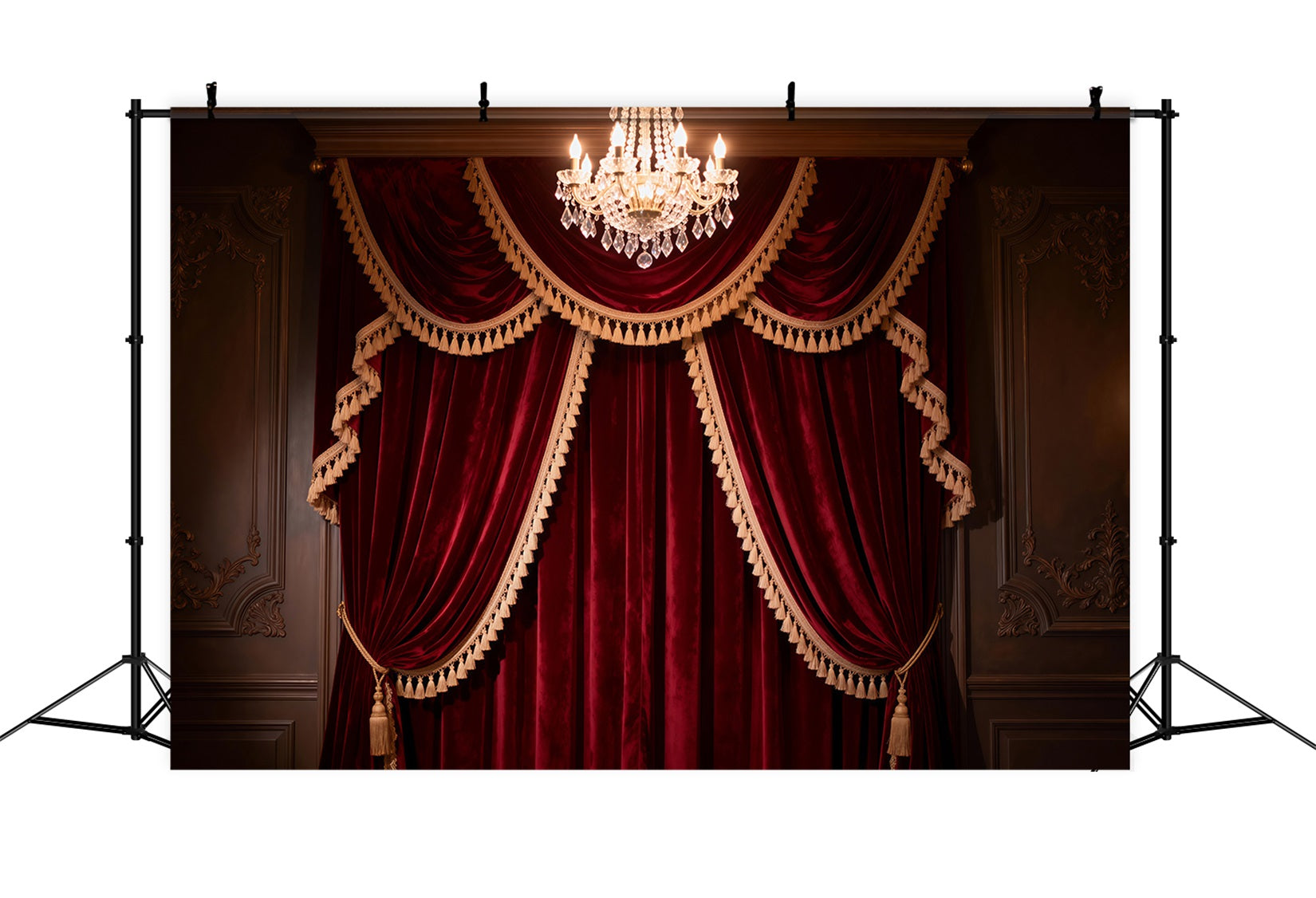 Boudoir Photography Backdrops Grand Burgundy Tassel Curtain Chandelier Vintage Backdrop RR62-77