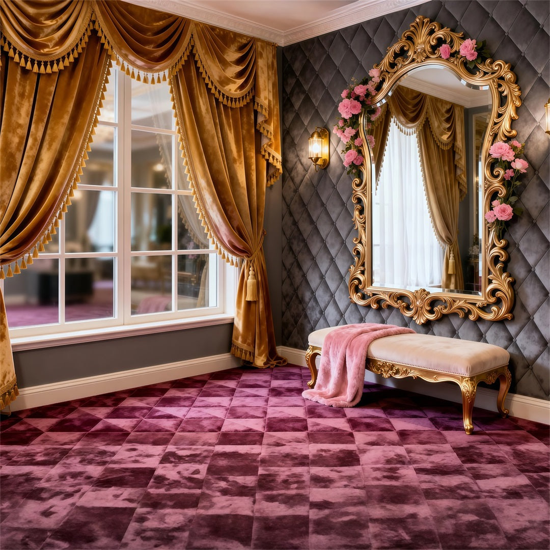 Boudoir Backdrop Ideas Golden Window Vanity Rose Mirror Classic Photo Backdrop RR62-78