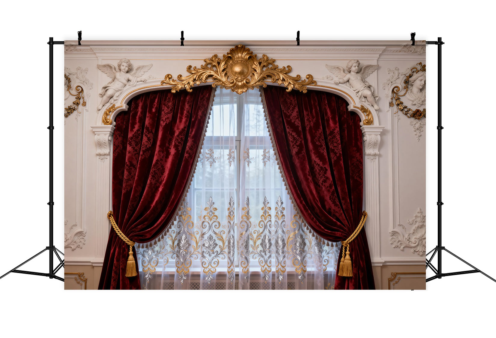 Backdrops For Boudoir Photography Baroque Cherub Velvet Drapery Retro Photo Backdrop RR62-79