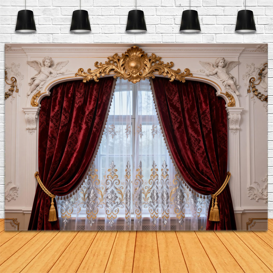 Backdrops For Boudoir Photography Baroque Cherub Velvet Drapery Retro Photo Backdrop RR62-79