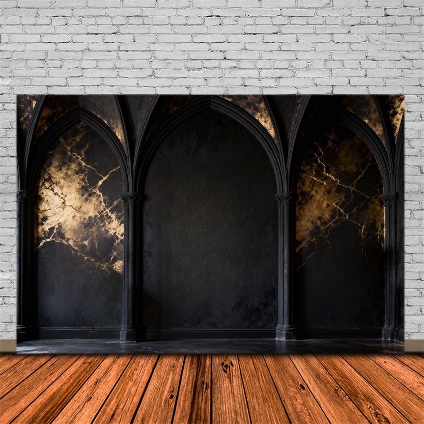 Boudoir Backdrop Ideas Black Marble Gold Vein Arches Vintage Wall Backdrop RR62-84