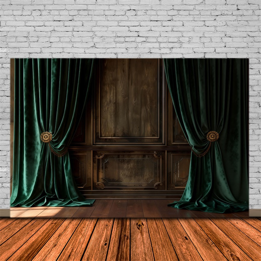 Boudoir Photography Backdrops Emerald Velvet Draped Wood Wall Vintage Studio Backdrop RR62-85