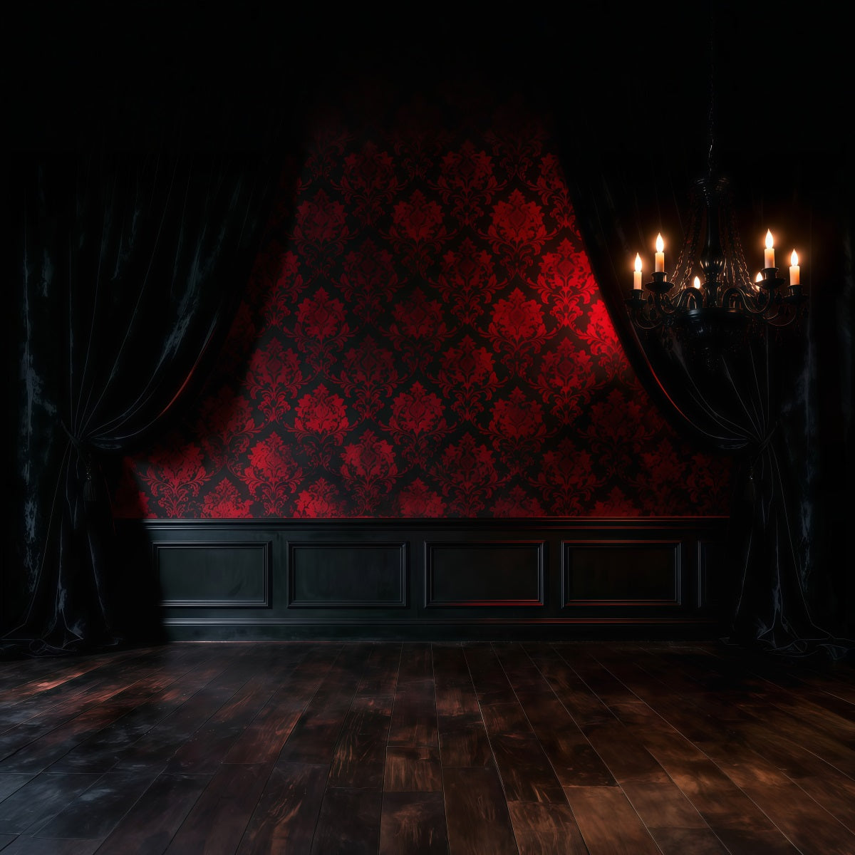 Boudoir Backdrop Ideas Crimson Damask Shadow Chandelier Vintage Photo Backdrops RR62-86