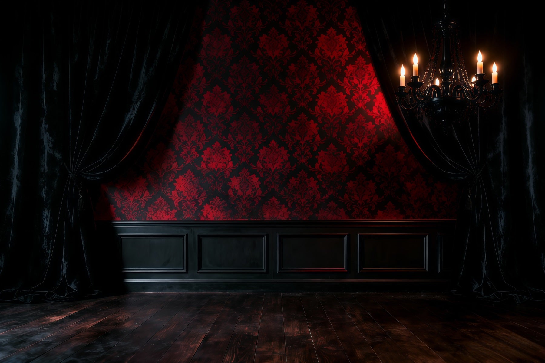 Boudoir Backdrop Ideas Crimson Damask Shadow Chandelier Vintage Photo Backdrops RR62-86