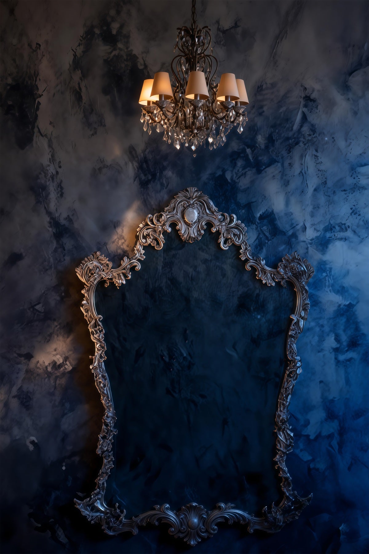 Boudoir Photo Backdrops Midnight Marble Gilded Chandelier Frame Retro Photo Backdrop RR62-88