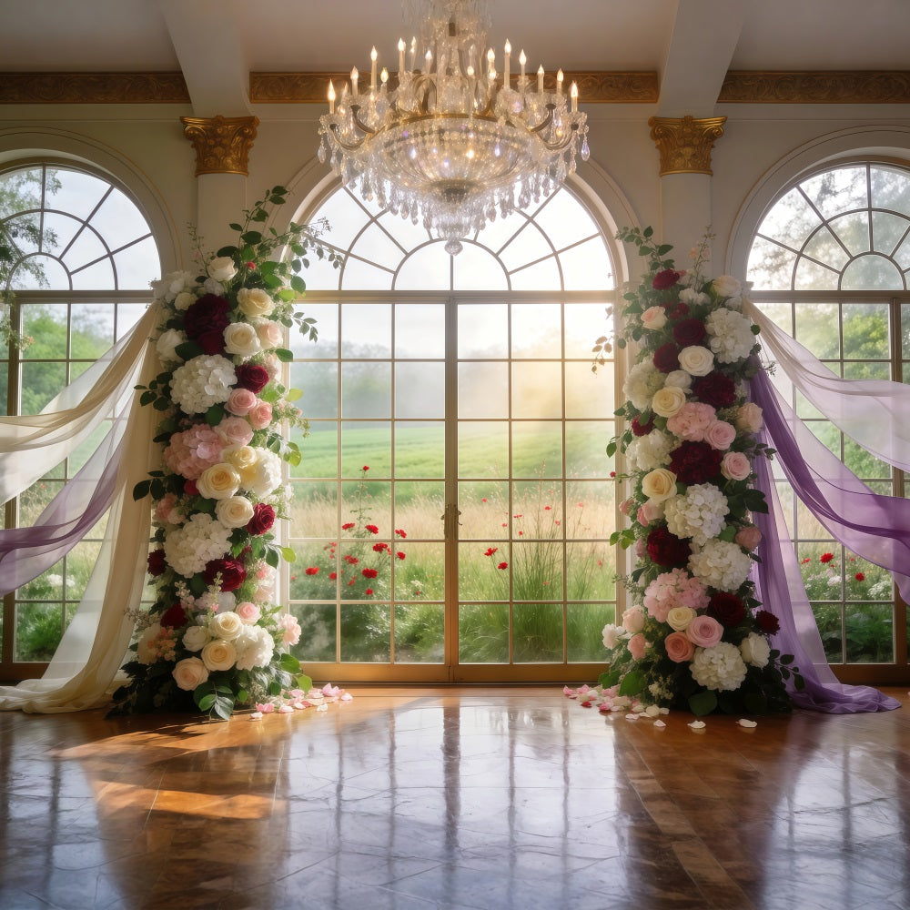 Spring Flowers Backdrop Grand Crystal Window Flower Arch Floral Photo Backdrop RR62-9