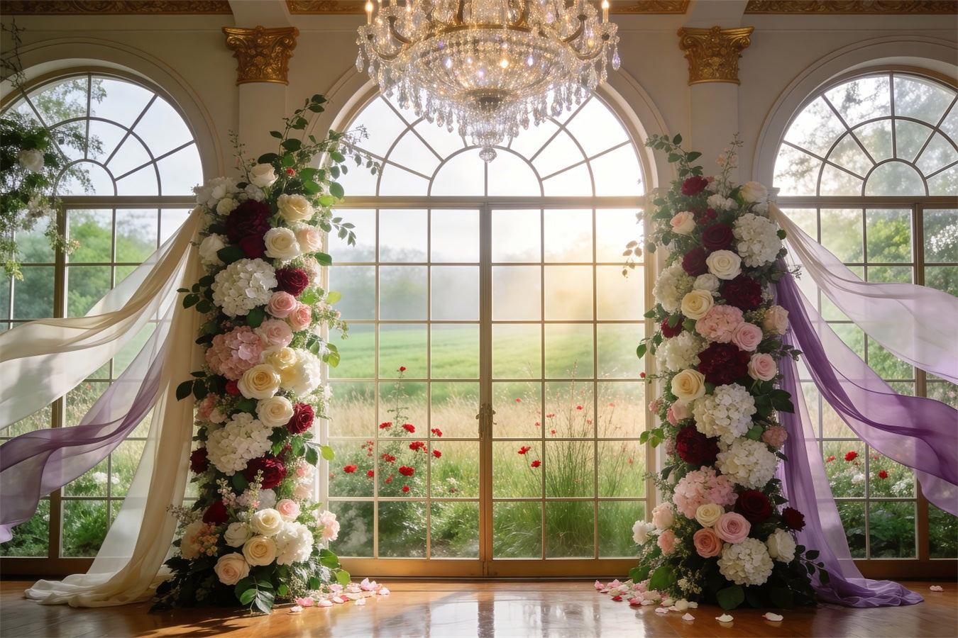 Spring Flowers Backdrop Grand Crystal Window Flower Arch Floral Photo Backdrop RR62-9