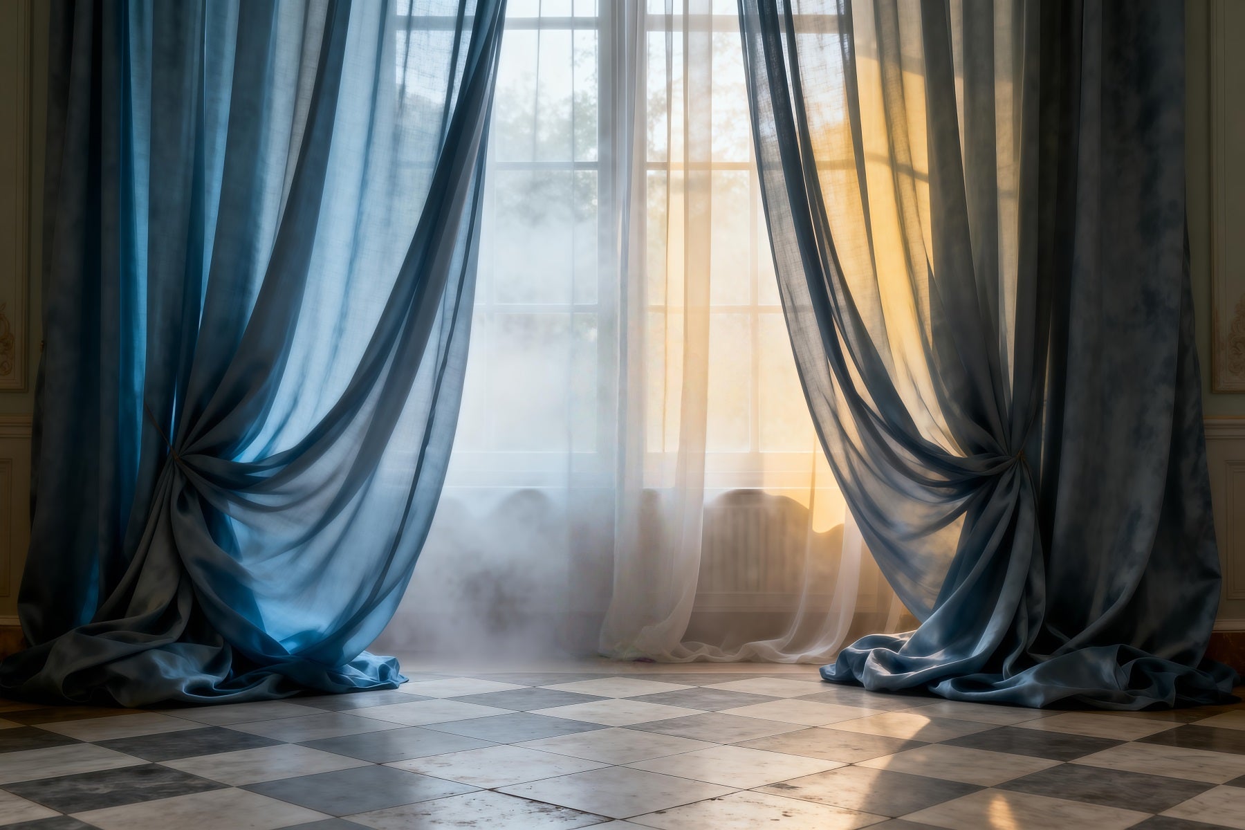 Boudoir Photography Backdrops Blue Sheer Windowlight Drapes Boudoir Backdrop RR62-93