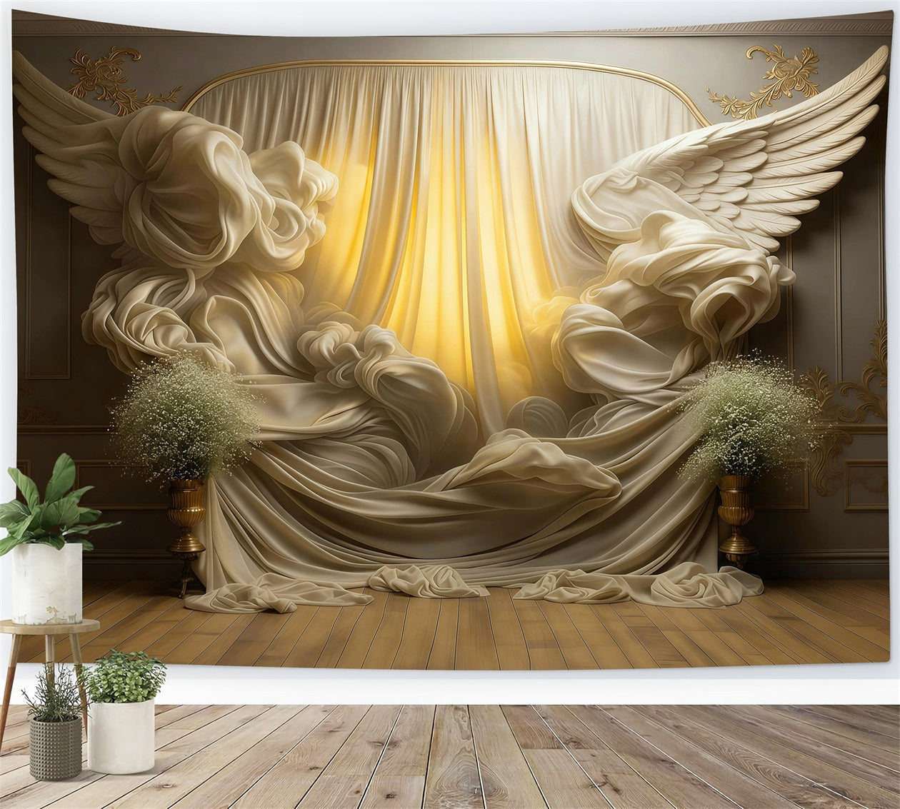 Boudoir Photo Backdrops Golden Winged Drapery Glow Vintage Photo Backdrop RR62-96