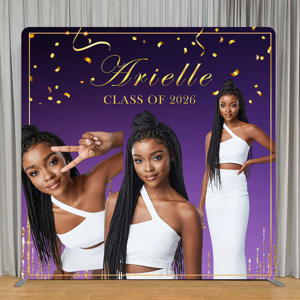 Classic Academic Graduation Backdrop Purple Gold Confetti Triple Square Tension Backdrop RR63-108
