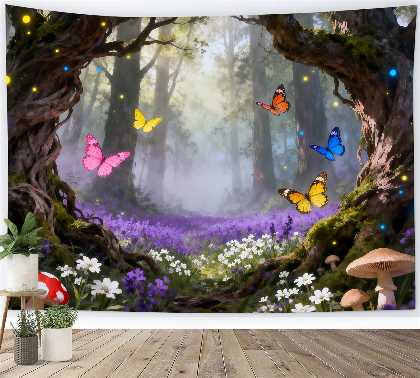 Enchanted Forest Backdrop Butterfly Glowing Fairy Woodland Forest Photo Booth Backdrop RR63-121
