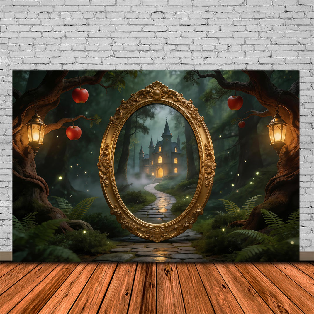 Forest Backdrop Mystic Mirror Castle Path Lantern Apples Forest Themed Backdrop RR63-122